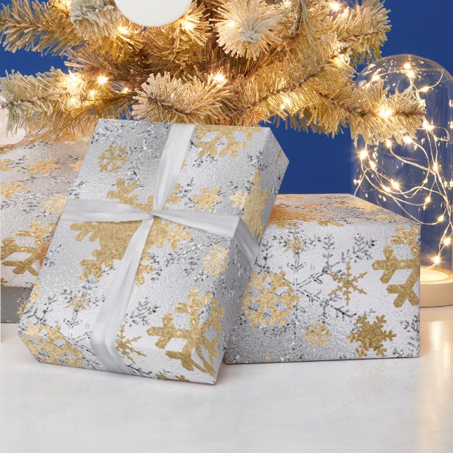 Papel De Presente Padrão de Floco de Neve Dourado de Natal Elegante (Feriados)