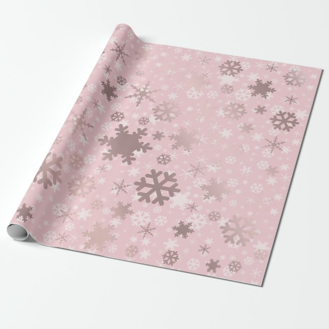 Papel De Presente Padrão de Floco de Neve Dourado de Natal Elegante  (Desenrolado)