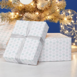 Papel De Presente Padrão de Floco de Neve em Aquarela Verde Menta Su