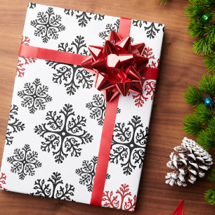 Papel De Presente Padrão de Floco de Neve Moderno Abstrato preto e b