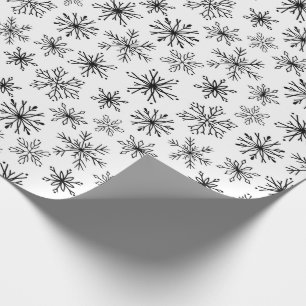 Papel De Presente Padrão de Floco de Neve Preto e Branco de Natal