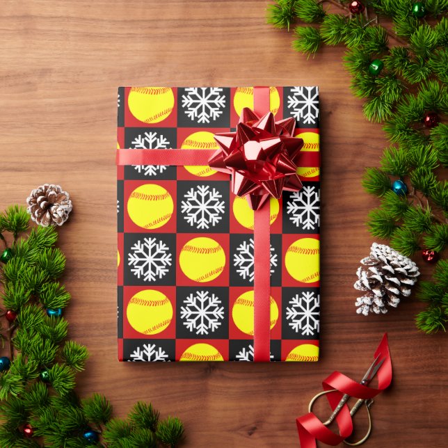 Papel De Presente Padrão de Floco de Neve Preto e Vermelho de Softba (Presente de Natal)