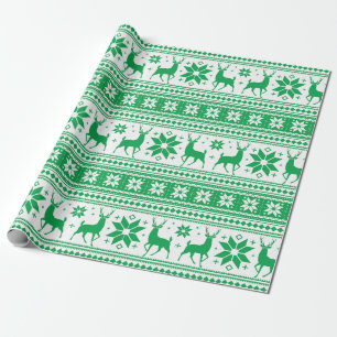 Papel De Presente Padrão de Floco de Neve Verde de Natal de Inverno