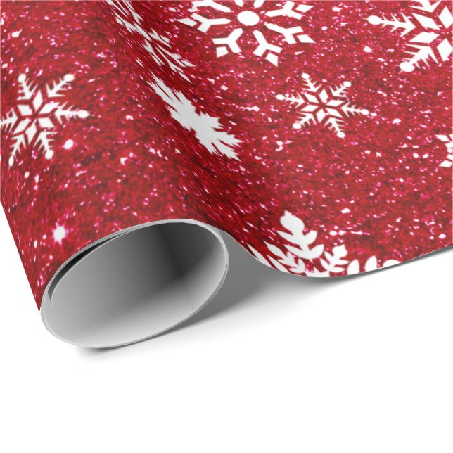 Papel De Presente Padrão de Floco de Neve Vermelho Feriado Natal (Ponta do rolo)