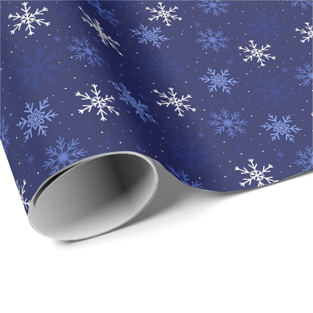Papel De Presente Padrão de Flocos de Neve Azul Branco (Ponta do rolo)