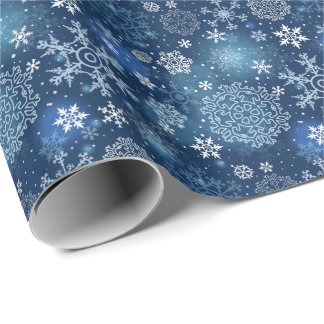 Papel De Presente Padrão de Flocos de Neve Azul Congelante