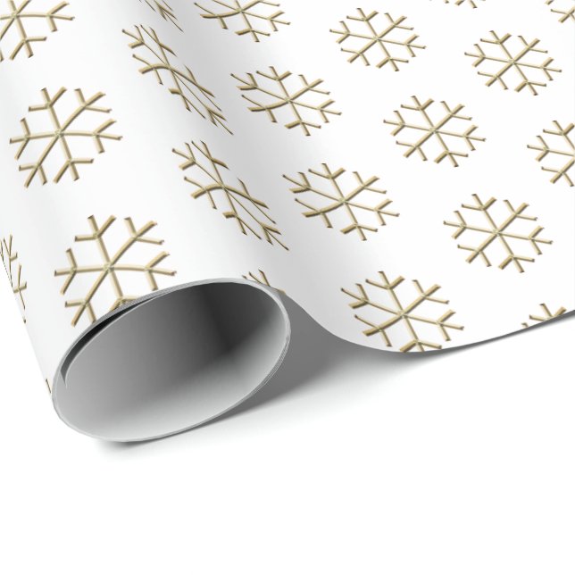 Papel De Presente Padrão de flocos de neve branco e ouro de Natal el (Ponta do rolo)