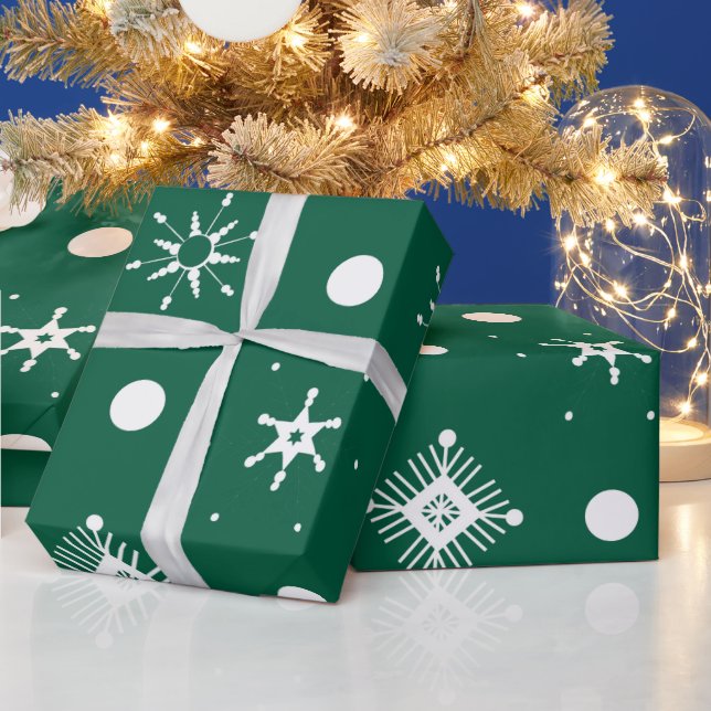 Papel De Presente Padrão de Flocos de Neve Branco Verde (Feriados)