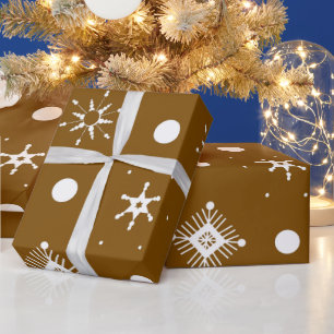 Papel De Presente Padrão de Flocos de Neve Brancos Castanhos