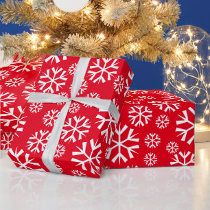 Papel De Presente Padrão de Flocos de Neve Brancos no Fundo Vermelh