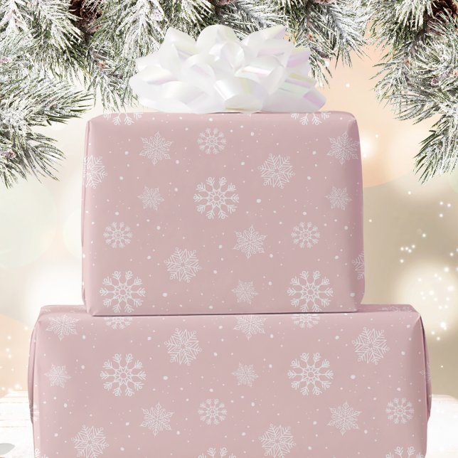 Papel De Presente Padrão de Flocos de Neve Brancos Rosa Natal Feriad (Criador carregado)