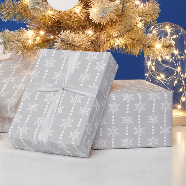 Papel De Presente Padrão de Flocos de Neve Cinza Prata e Branco de N (Feriados)