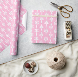 Papel De Presente Padrão de Flocos de Neve de Inverno Rosa e Branco 