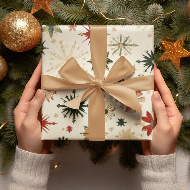 Papel De Presente Padrão de flocos de neve Dourados Elegante (Elegant Vintage Gold Snowflakes pattern Wrapping Paper)