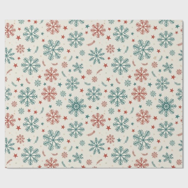 Papel De Presente Padrão de Flocos de Neve e Estrelas de Natal Antig (Aberto)