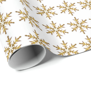 Papel De Presente Padrão de Flocos de Neve em Ouro Elegante Branco
