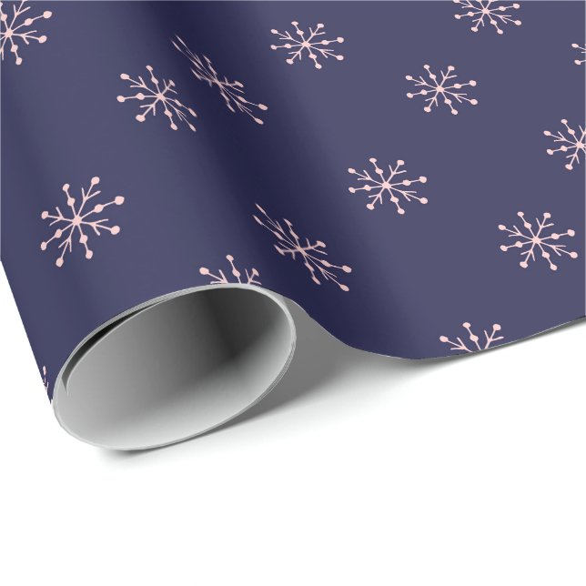 Papel De Presente Padrão de Flocos de Neve Rosa e Roxo Simples (Ponta do rolo)