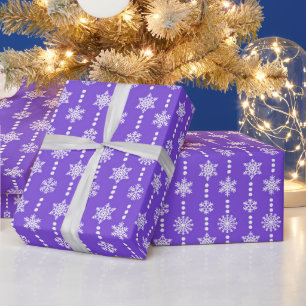 Papel De Presente Padrão de Flocos de Neve Roxos e Brancos de Natal