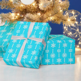 Papel De Presente Padrão de flocos de neve turquesa e branco de Nata