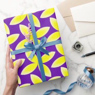 Papel De Presente Padrão de Flor Amarela em Fundo Roxo