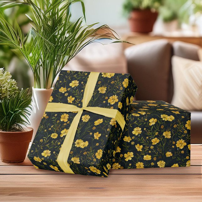 Papel De Presente Padrão de Flor Amarelo Elegante (Criador carregado)