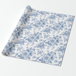 Papel De Presente Padrão de Flor Azul