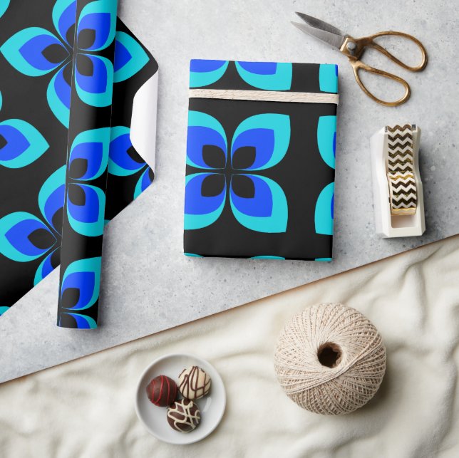 Papel De Presente Padrão de Flor Azul Brilhante Dois Toned (Artesanato)