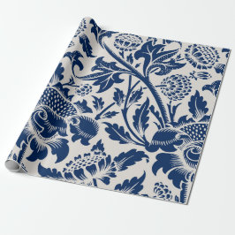 Papel De Presente Padrão de Flor Azul Vintage