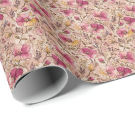 Papel De Presente Padrão de Flor Botânica Rosa Delicada