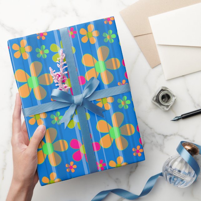 Papel De Presente Padrão de Flor Colorido (Presentear)