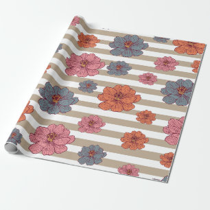 Papel De Presente Padrão de Flor Colorido Retroativo