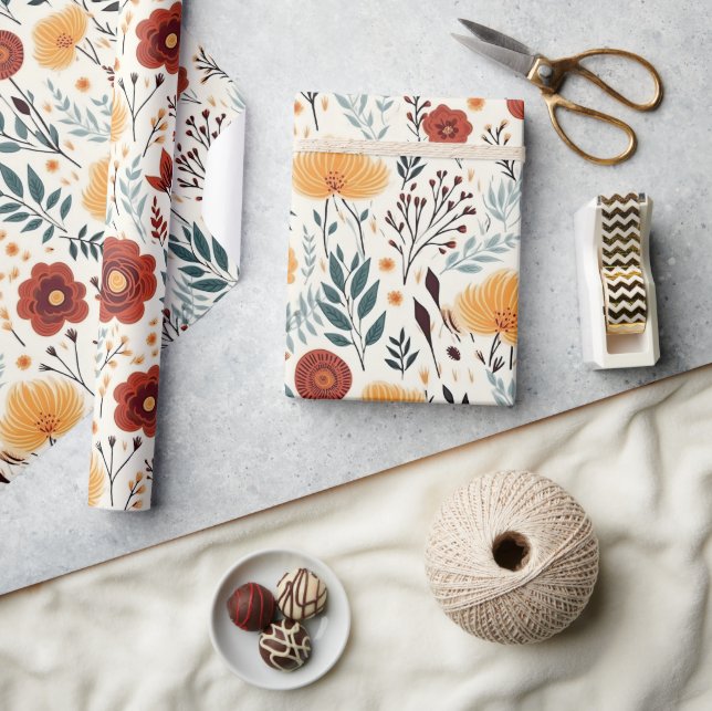 Papel De Presente Padrão De Flor Cute Boho, Boho Floral Whimsical (Artesanato)