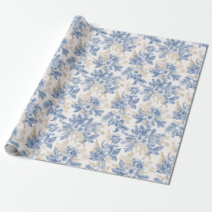 Papel De Presente Padrão de Flor da Vintagem Azul
