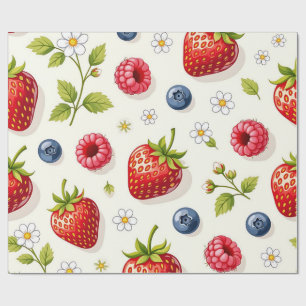 Papel De Presente Padrão de Flor de Cerejeira Frutas Frescas de Verã