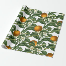 Papel De Presente Padrão de Flor de Fruta de Laranja Botânica Vintag