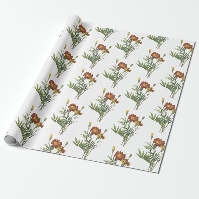 Papel De Presente Padrão de Flor de Marigold (Desenrolado)