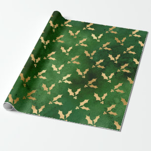Papel De Presente Padrão de flor de Natal elegante, verde e dourado