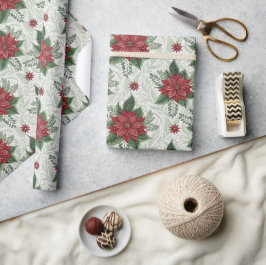 Papel De Presente Padrão de Flor de Natal Toile Verde Bonito Vermelh