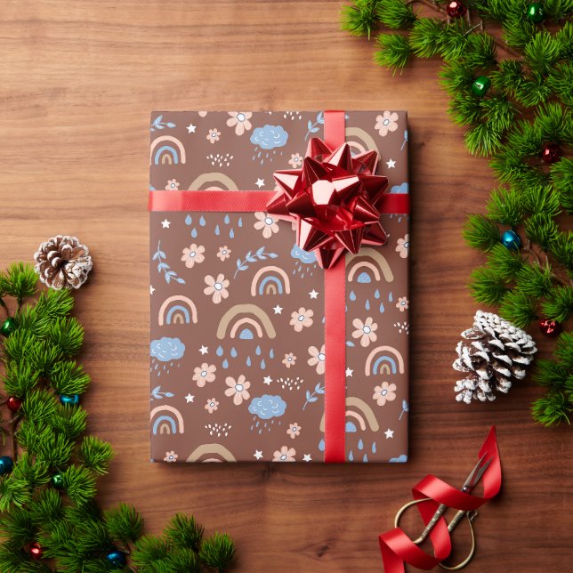 Papel De Presente Padrão de flor de nuvem de arco-íris fofo (Presente de Natal)