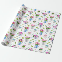 Papel De Presente Padrão de Flor de Primavera em Aquarela Fofa Feliz