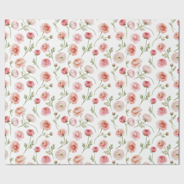 Papel De Presente padrão de flor de ranúnculo (Barra)