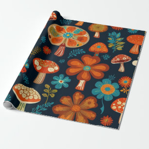 Papel De Presente Padrão de Flor do Cogumelo Retroativo