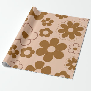 Papel De Presente Padrão de Flor Hippie Retro Outono Marrom Y2K