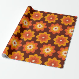 Papel De Presente Padrão de flor laranja boho hippie retrô dos anos 