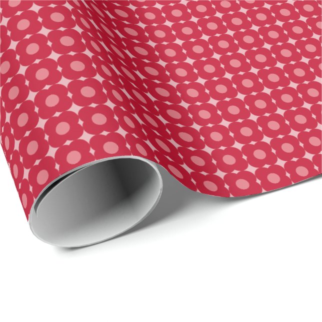 Papel De Presente Padrão de Flor Moderno Rosa Vermelho do Dia dos Na (Ponta do rolo)