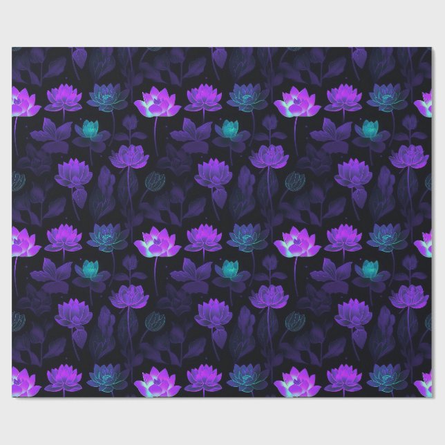 Papel De Presente Padrão de Flor Neon Lotus Vibrante (Aberto)