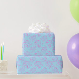 Papel De Presente Padrão de Flor Redesenhado da Linha Rosa no Azul C