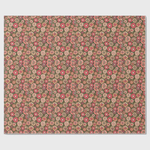Papel De Presente Padrão de Flor Retro dos Anos 70