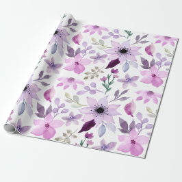 Papel De Presente Padrão de Flor Rosa e Roxa Elegante