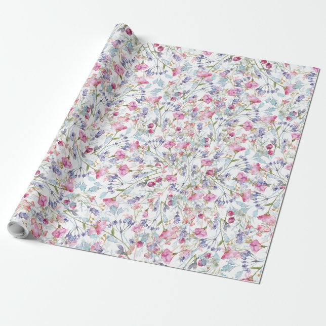 Papel De Presente Padrão de flor selvagem de aquarela (Desenrolado)